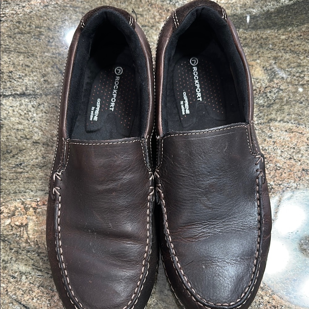 Rockport Brown Leather Slip-On Loafers with Moccasin Stitching